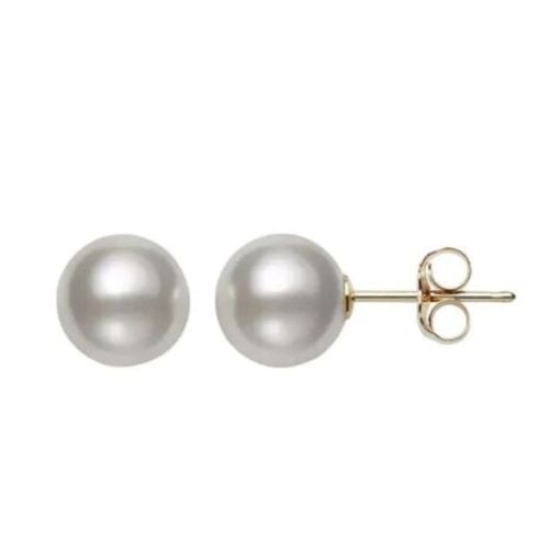 10K Yellow Gold Plated 10 Mm Silver Pearl Round Stud Earrings Image 1