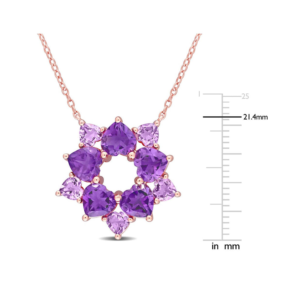 4.75 Carat (ctw) Amethyst and African Amethyst Floral Pendant Necklace in Rose Plated Sterling Silver with Chain Image 2