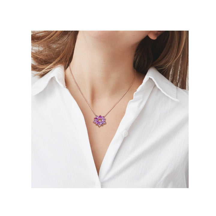 4.75 Carat (ctw) Amethyst and African Amethyst Floral Pendant Necklace in Rose Plated Sterling Silver with Chain Image 4