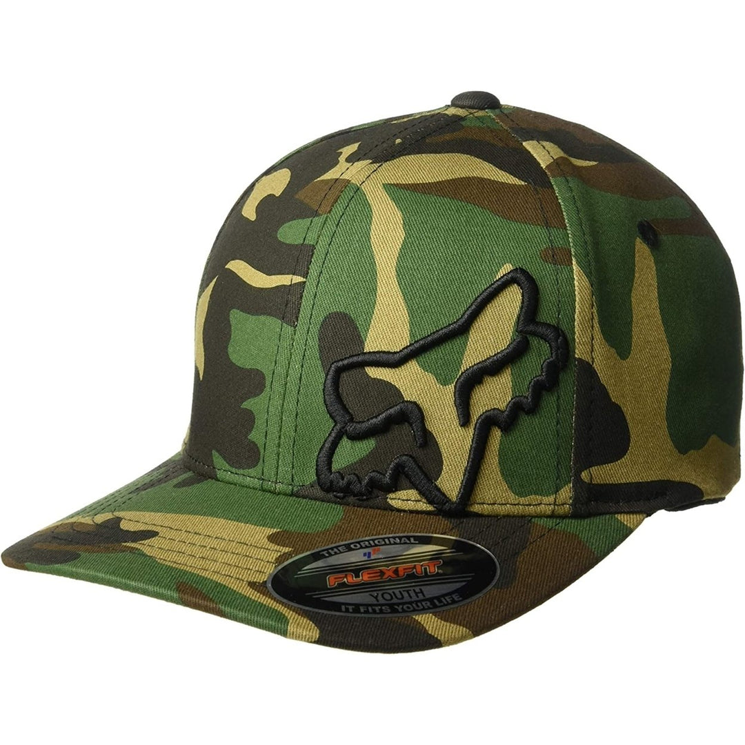 Fox Racing Youth Flexfit Hat Camo One Size Medium 3D Logo Embroidery Image 1