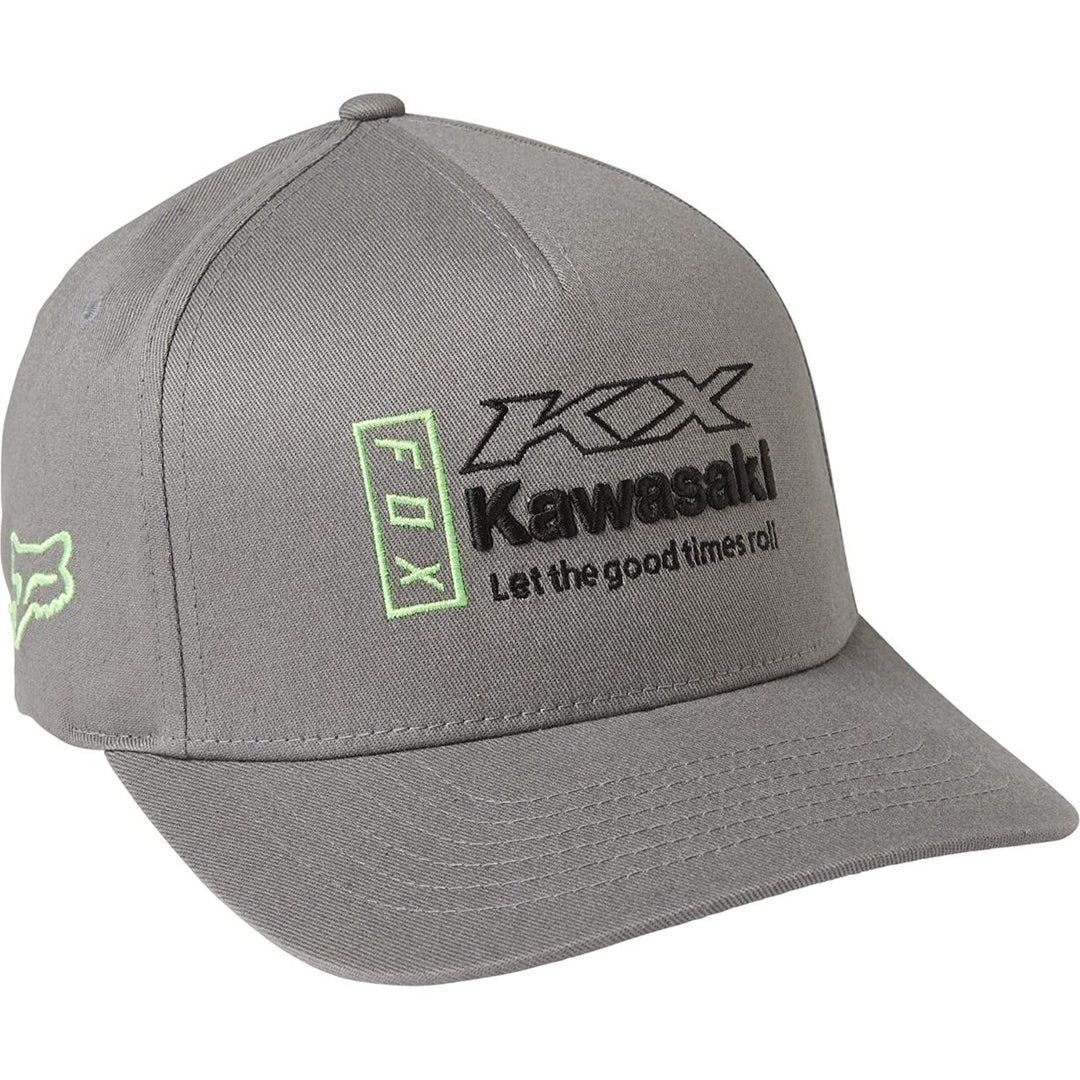 Fox Racing Kawasaki Flexfit Hat Pewter Small Medium FOXR KAWI FF Hat PTR Image 1