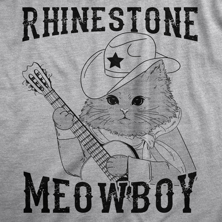 Mens Rhinestone Meowboy T Shirt Funny Cute Kitten Cowboy Novelty Tee For Guys Image 2