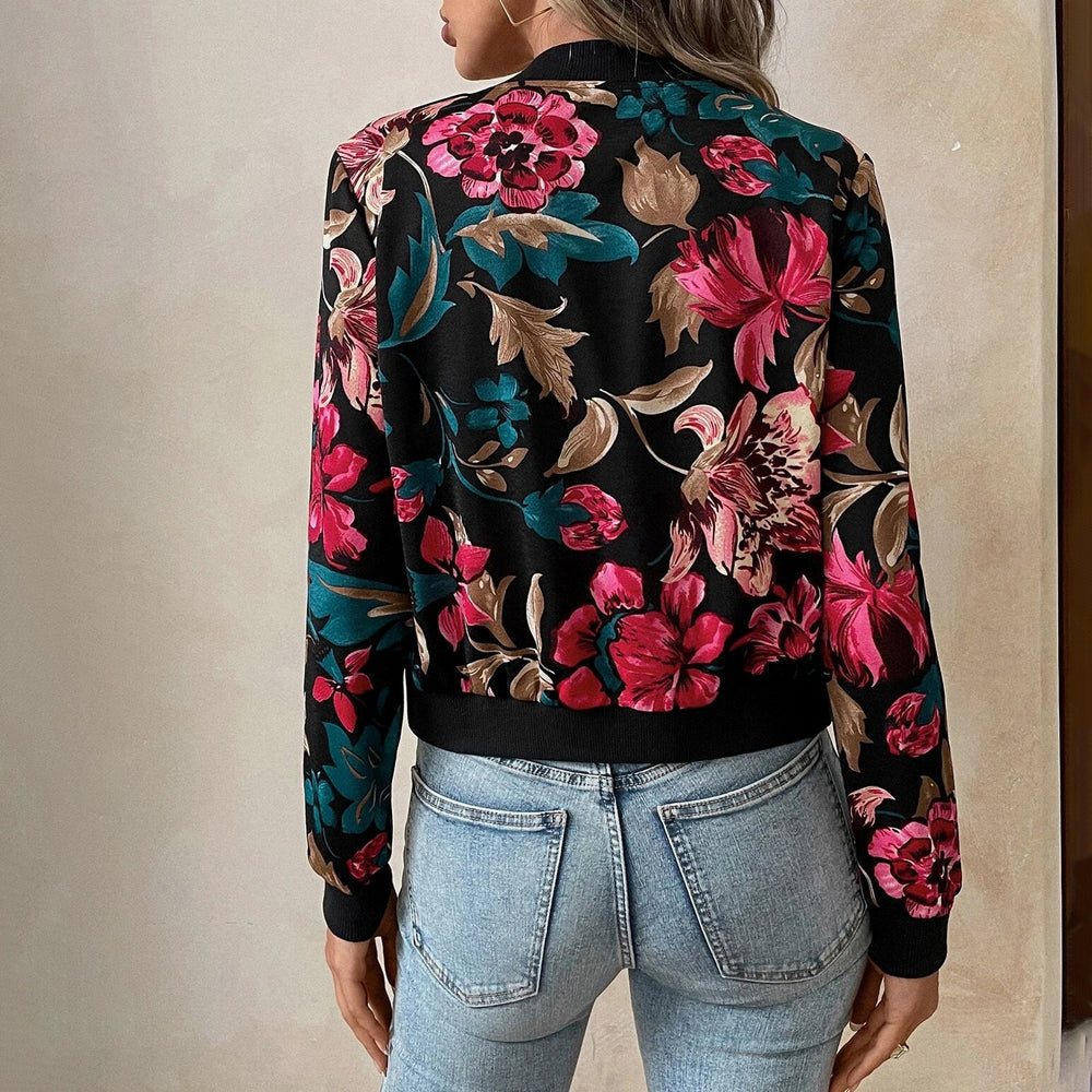 Floral Print Zip Up Crop Bomber Jacket Image 2