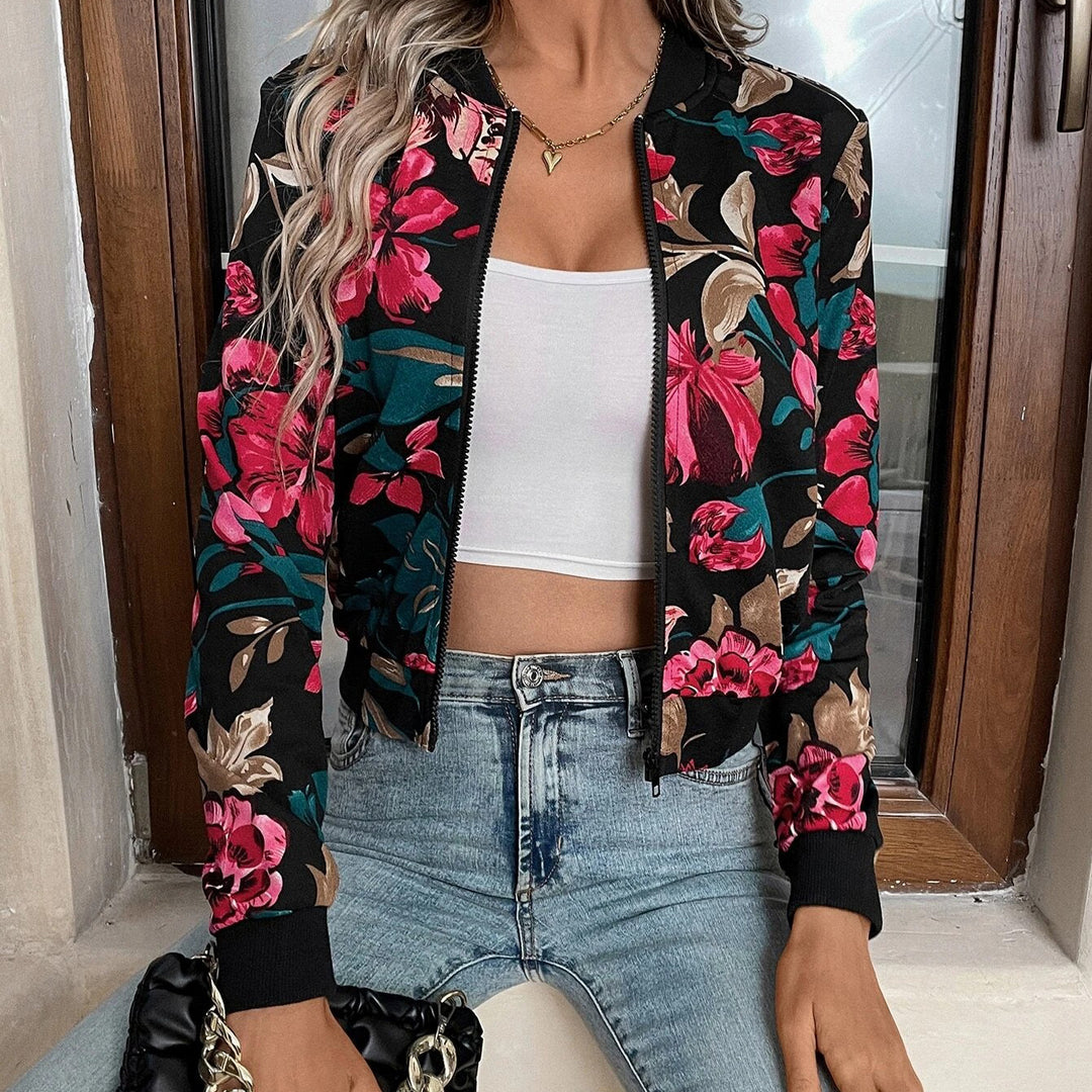 Floral Print Zip Up Crop Bomber Jacket Image 4