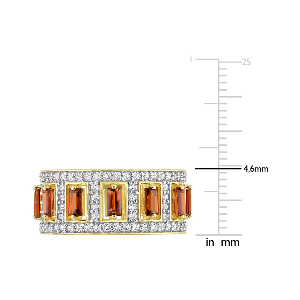 2.41 Carat (ctw) Baguettte Garnet Eternity Band Ring in Yelllow Plated Silver with White Topaz Image 2