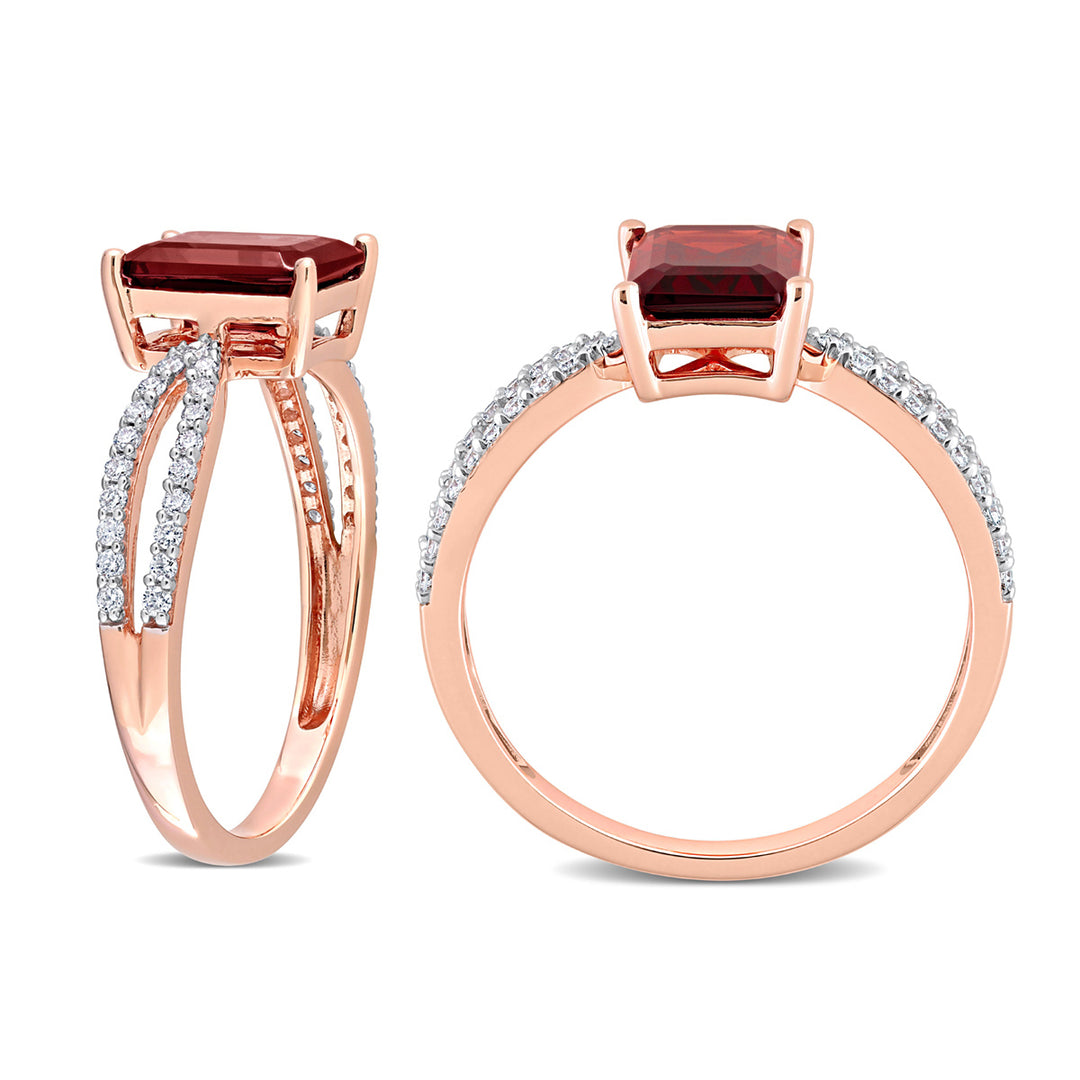 2.13 Carat (ctw) Octagon Garnet Ring in 14K Rose Pink Gold with Diamonds Image 3