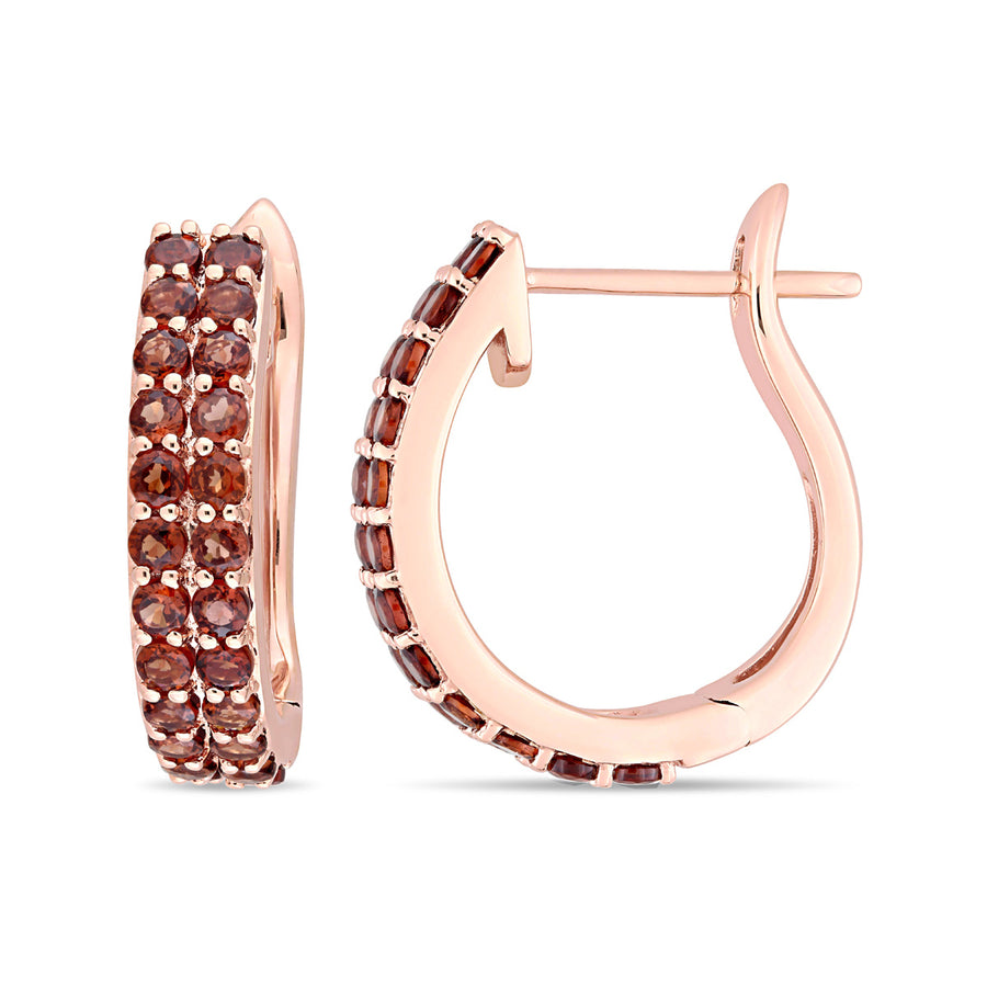 1.92 Carat (ctw) Garnet Double Row Hoop Earrings in 10K Rose Pink Gold Image 1