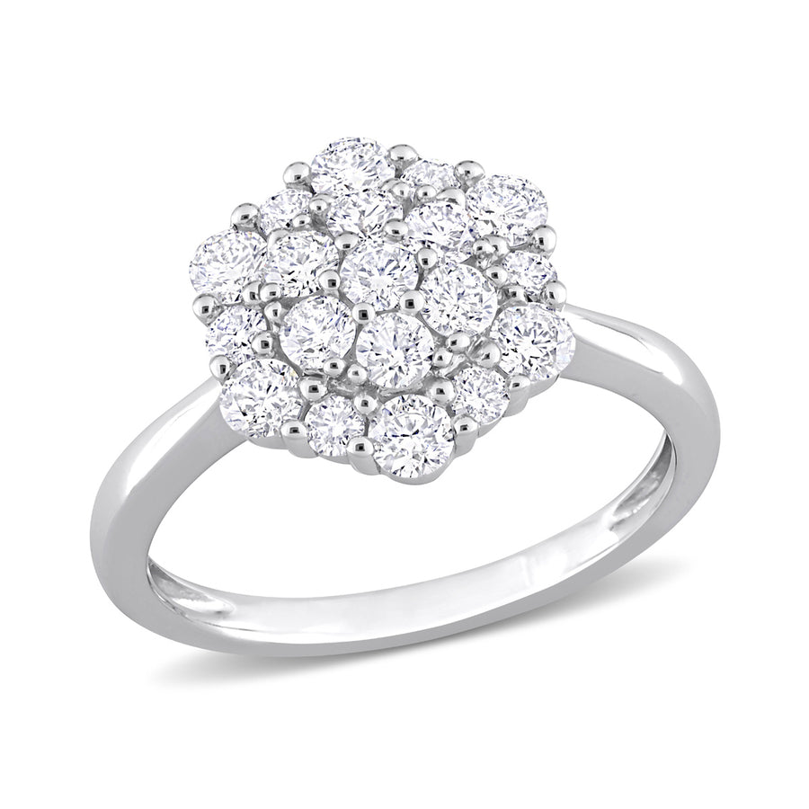 1.00 Carat (ctw G-HI2-I3) Diamond Cluster Engagement Ring in 10K White Gold Image 1