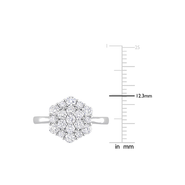 1.00 Carat (ctw G-HI2-I3) Diamond Cluster Engagement Ring in 10K White Gold Image 2