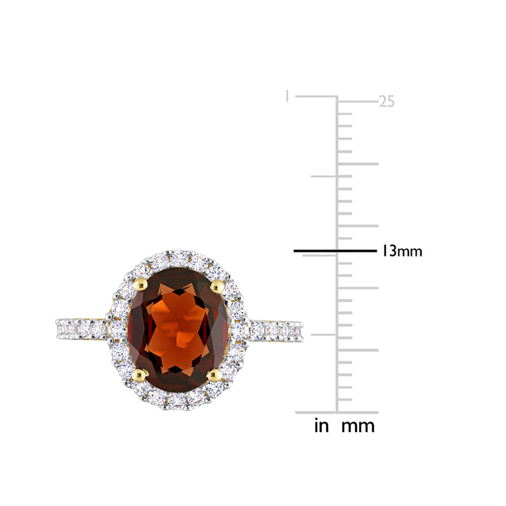 3.00 Carat (ctw) Garnet Halo Ring in 10K Yellow Gold with Lab-Created White Sapphires Image 4