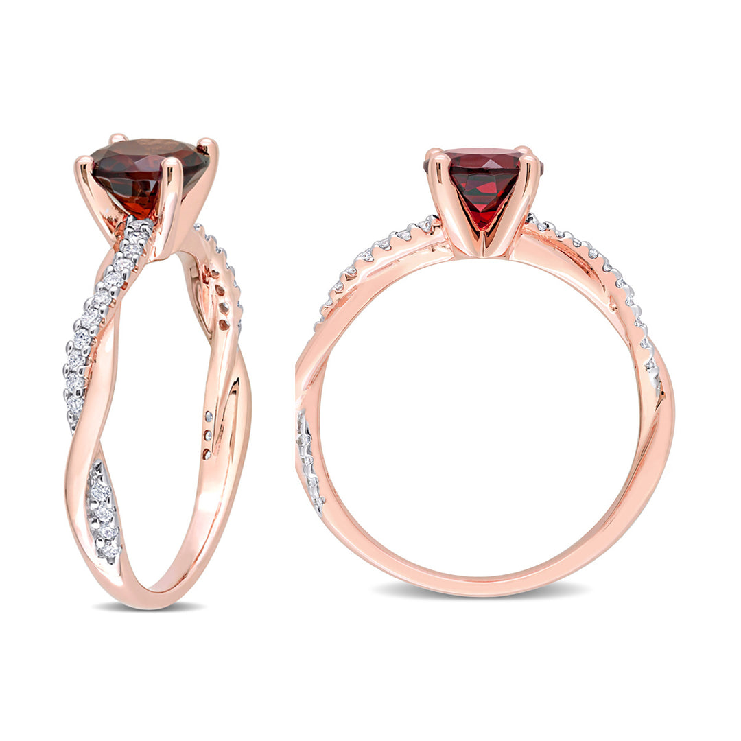 1.30 Carat (ctw) Round-Cut Garnet Ring in 14K Rose Pink Gold with Diamonds Image 3