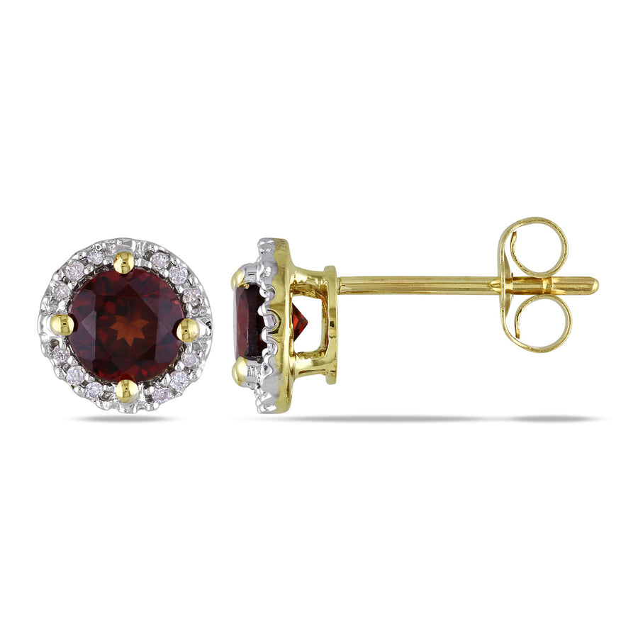 1.22 Carat (ctw) Garnet Solitaire Halo Earrings in 10K Yellow Gold with Diamonds Image 1