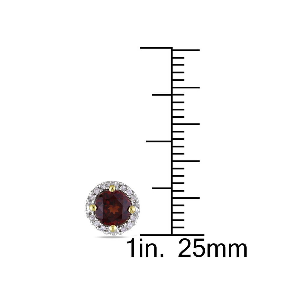 1.22 Carat (ctw) Garnet Solitaire Halo Earrings in 10K Yellow Gold with Diamonds Image 2