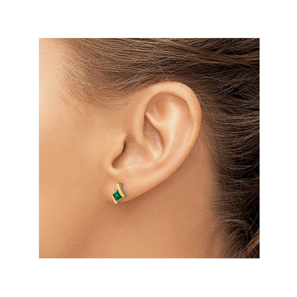 1.29 Carat (ctw) Lab-Created Emerald Post Earrings in 10K Yellow Gold Image 4