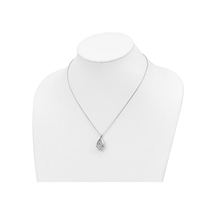 3/4 Carat (ctw) Vibrant Morganite Pendant Necklace in Sterling Silver with Chain and Diamonds Image 3