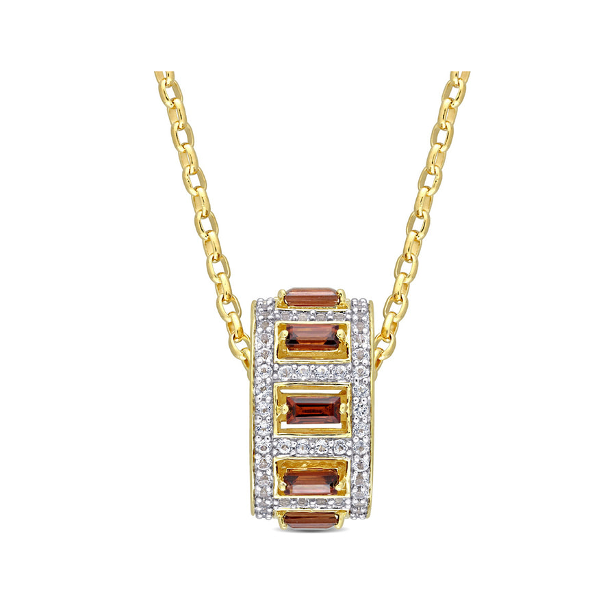 1.68 Carat (ctw) Garnet Pendant Necklace in Yellow Plated Sterling Silver with Chain Image 1