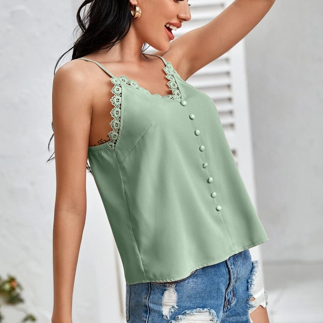 Button Front Lace Trim Cami Top Image 9