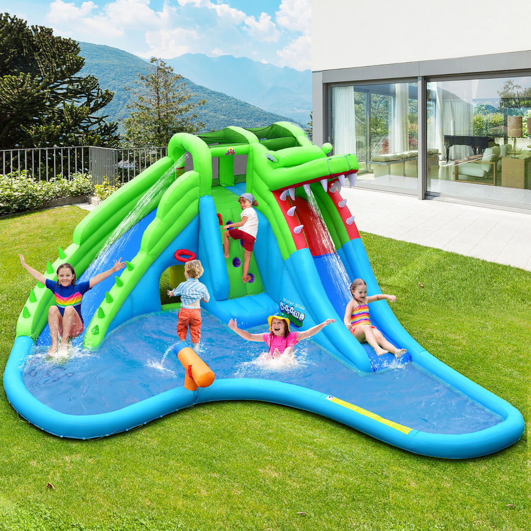 Inflatable Kid Bounce House Dual Slide Climbing Wall Splash Pool w/Bag Image 1