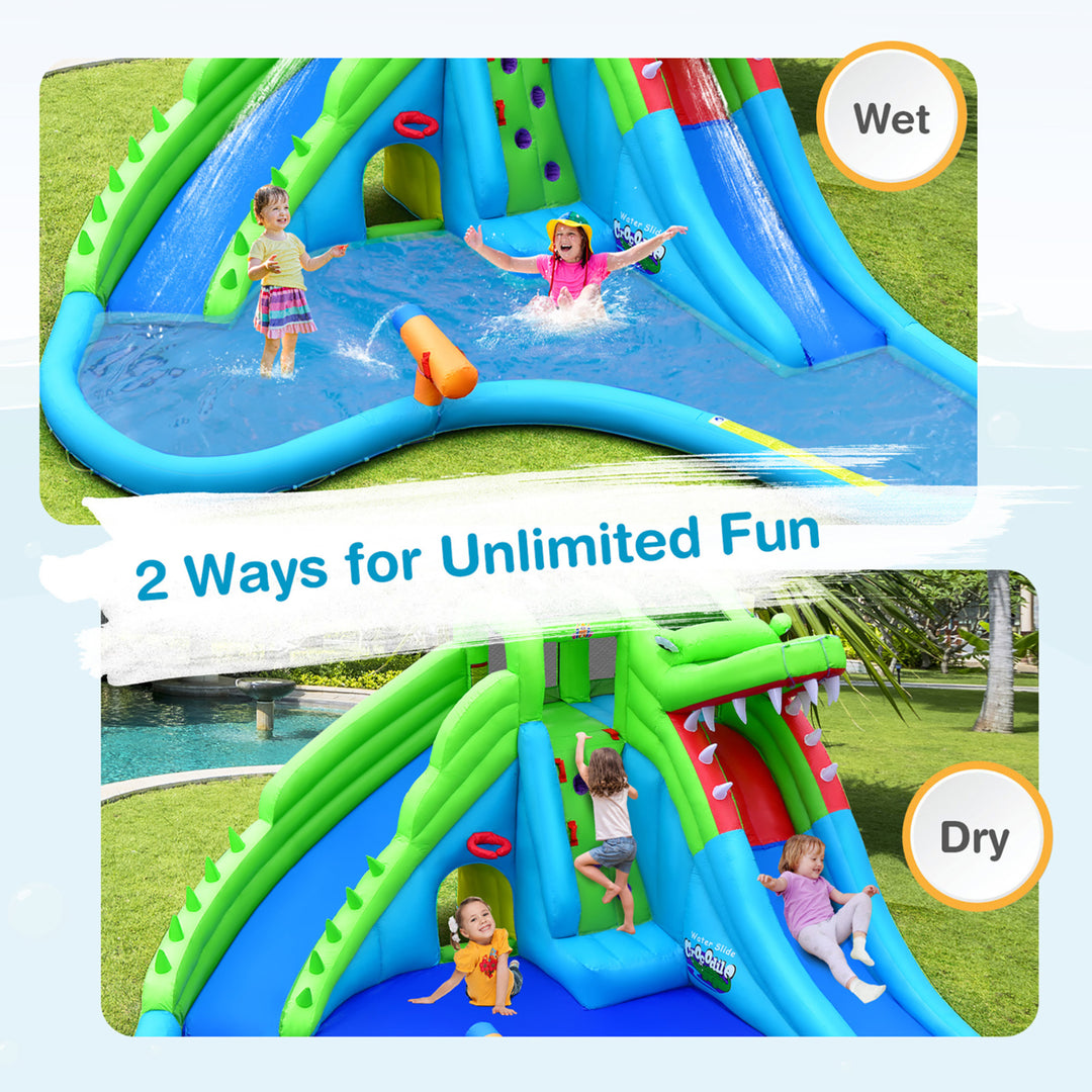 Inflatable Kid Bounce House Dual Slide Climbing Wall Splash Pool w/Bag Image 6