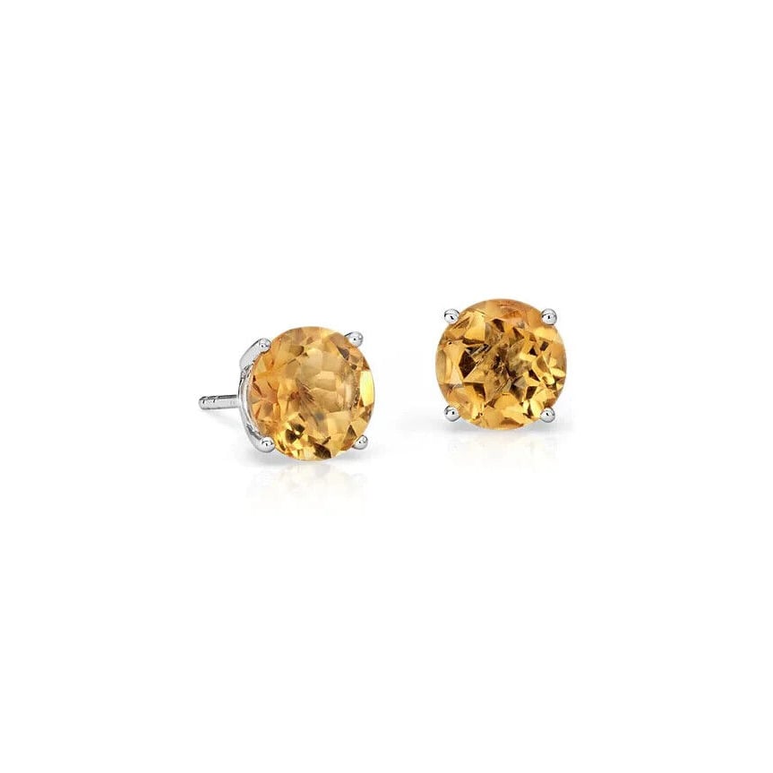 24k White Gold Plated Created Citrine CZ Round Stud Earrings 2 Cttw Gift Boxed Image 1