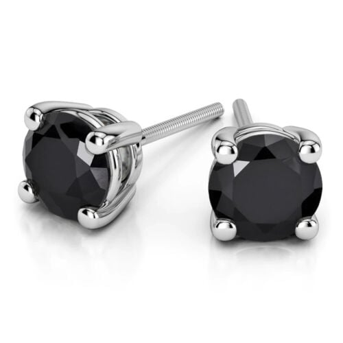 24k White Gold Plated 2 Cttw Created Black Sapphire CZ Round Stud Earrings Image 1