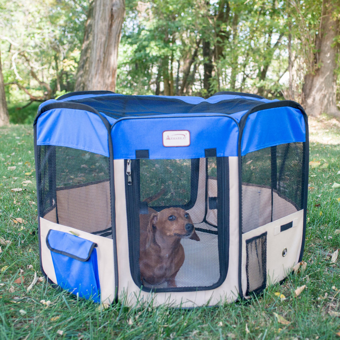 Armarkat Pet Playpen Model PP001B-M Portable Blue Beige 36x36 Waterproof Image 6