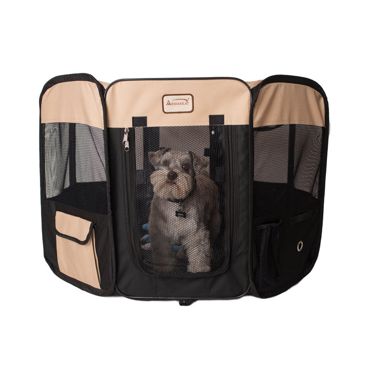 Armarkat Model PP003BGE-M Portable Pet Playpen in Black and Beige Combo Image 1