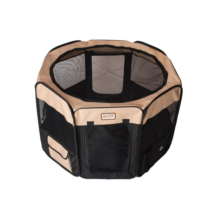 Armarkat PP003BGE-M Portable Pet Playpen Black Beige 36x36x24 Indoor Outdoor Image 3