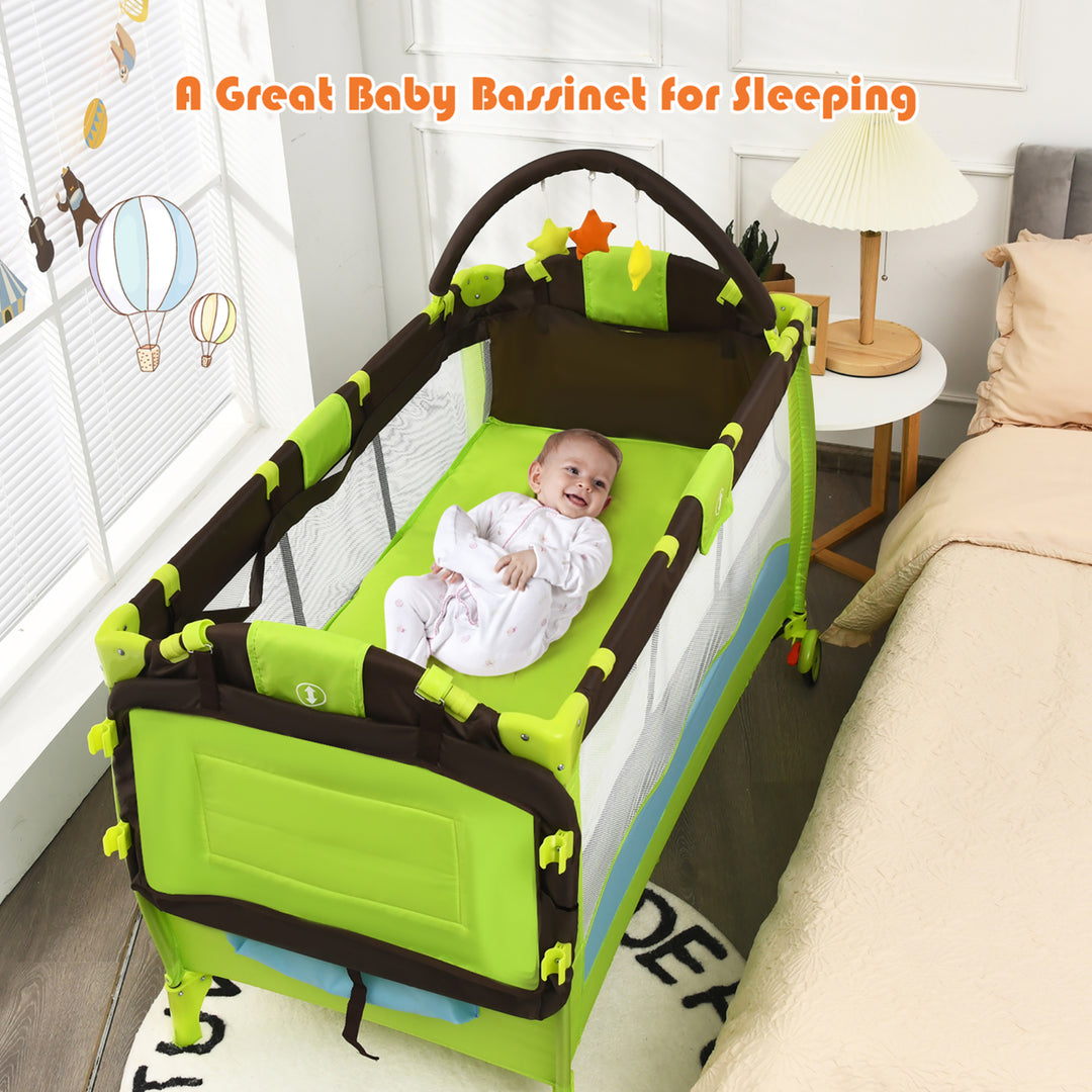 Green Baby Crib Playpen Playard Pack Travel Infant Bed Foldable Image 6