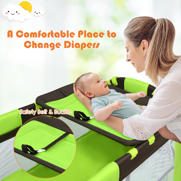 Green Baby Crib Playpen Playard Pack Travel Infant Bed Foldable Image 7