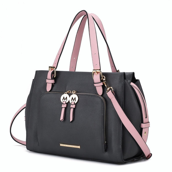 MKF Collection Elise Vegan Leather Color-block Multi-Compartment Womens Satchel Handbag by Mia k. Image 3