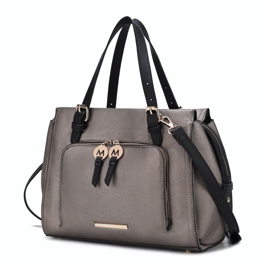 MKF Collection Elise Vegan Leather Color-block Multi-Compartment Womens Satchel Handbag by Mia k. Image 4