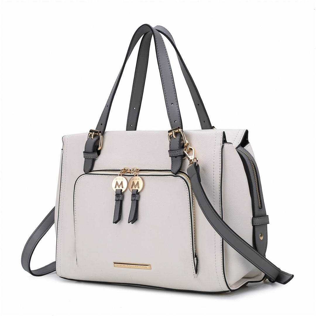 MKF Collection Elise Vegan Leather Color-block Multi-Compartment Womens Satchel Handbag by Mia k. Image 4