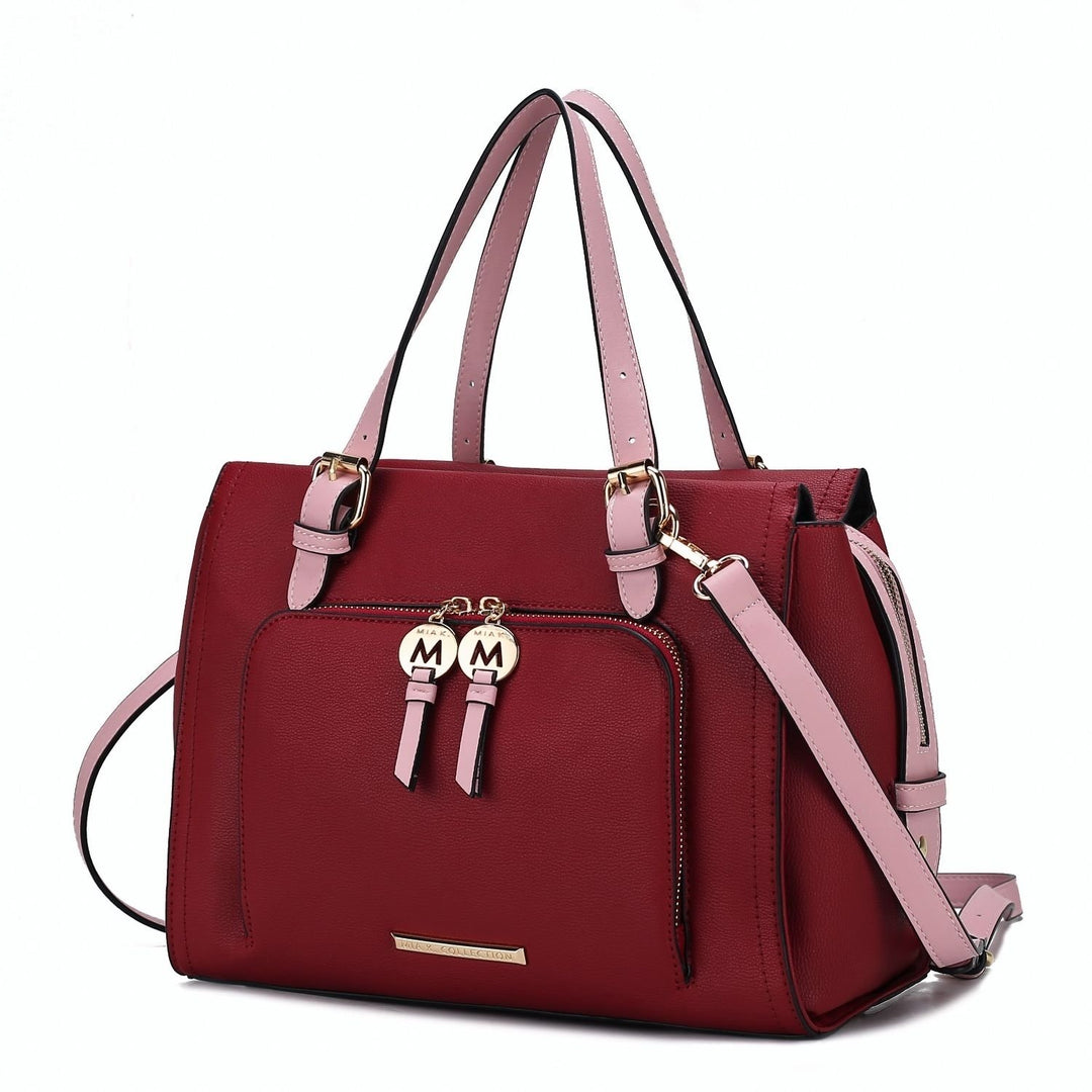 MKF Collection Elise Vegan Leather Color-block Multi-Compartment Womens Satchel Handbag by Mia k. Image 1