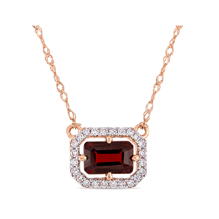 4/5 Carat (ctw) Garnet Pendant Necklace in 10K Rose Gold with Chain and Diamonds Image 1