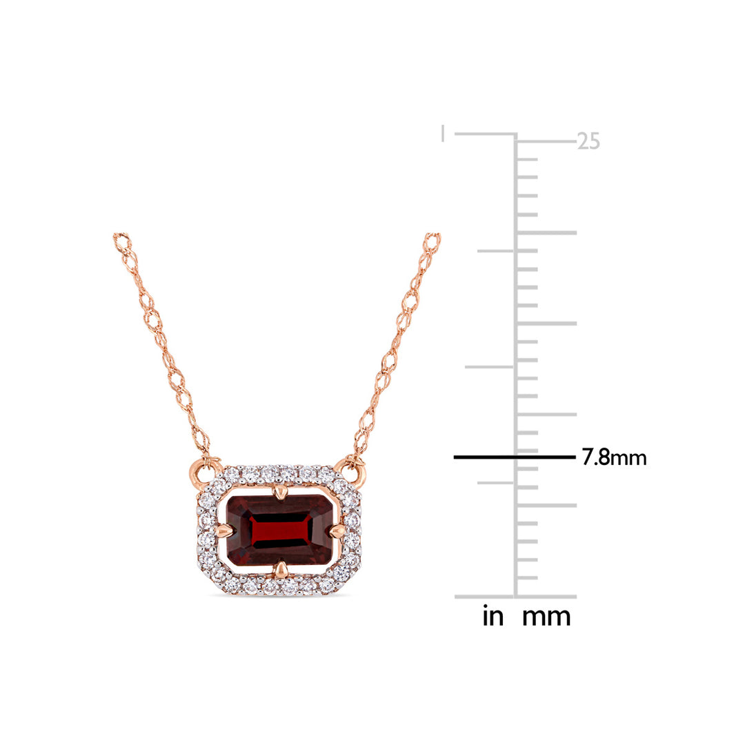 4/5 Carat (ctw) Garnet Pendant Necklace in 10K Rose Gold with Chain and Diamonds Image 2