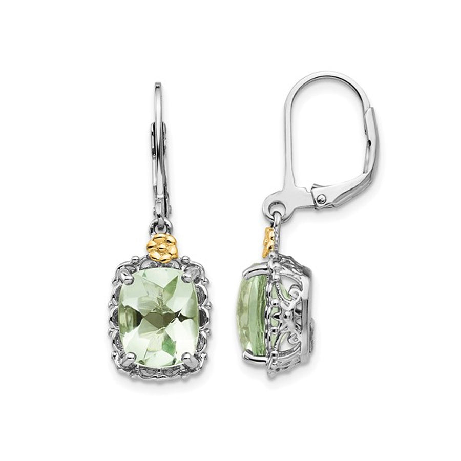 4.00 Carat (ctw) Cushion-Cut Green Quartz Dangle Earrings in Sterling Silver Image 1