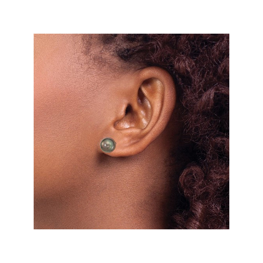 14K White Gold Saltwater Cultured Black Tahitian Pearl 9-10mm Solitaire Stud Earrings Image 3