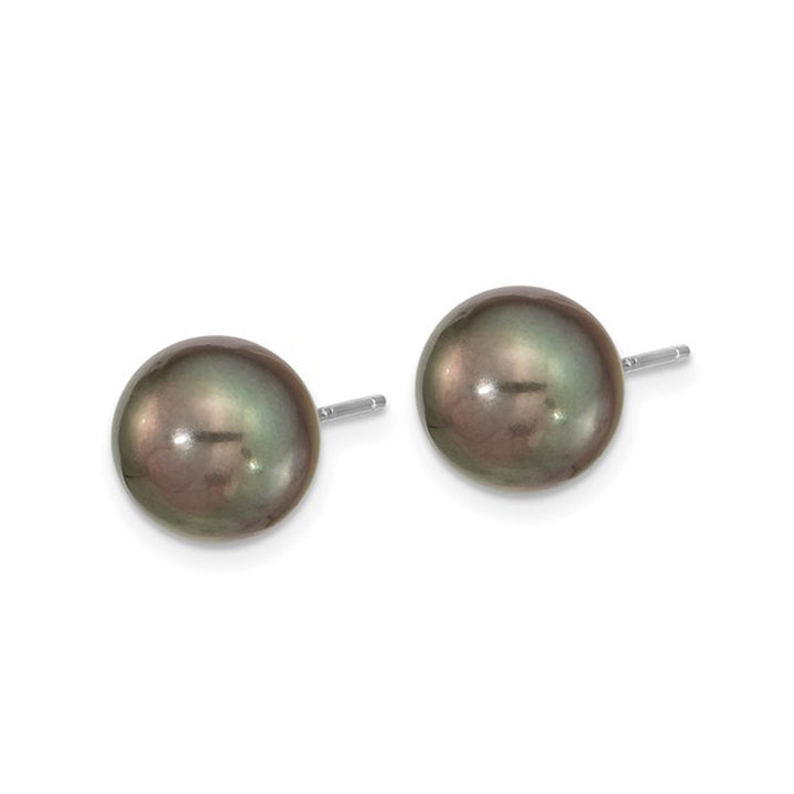14K White Gold Saltwater Cultured Black Tahitian Pearl 9-10mm Solitaire Stud Earrings Image 4