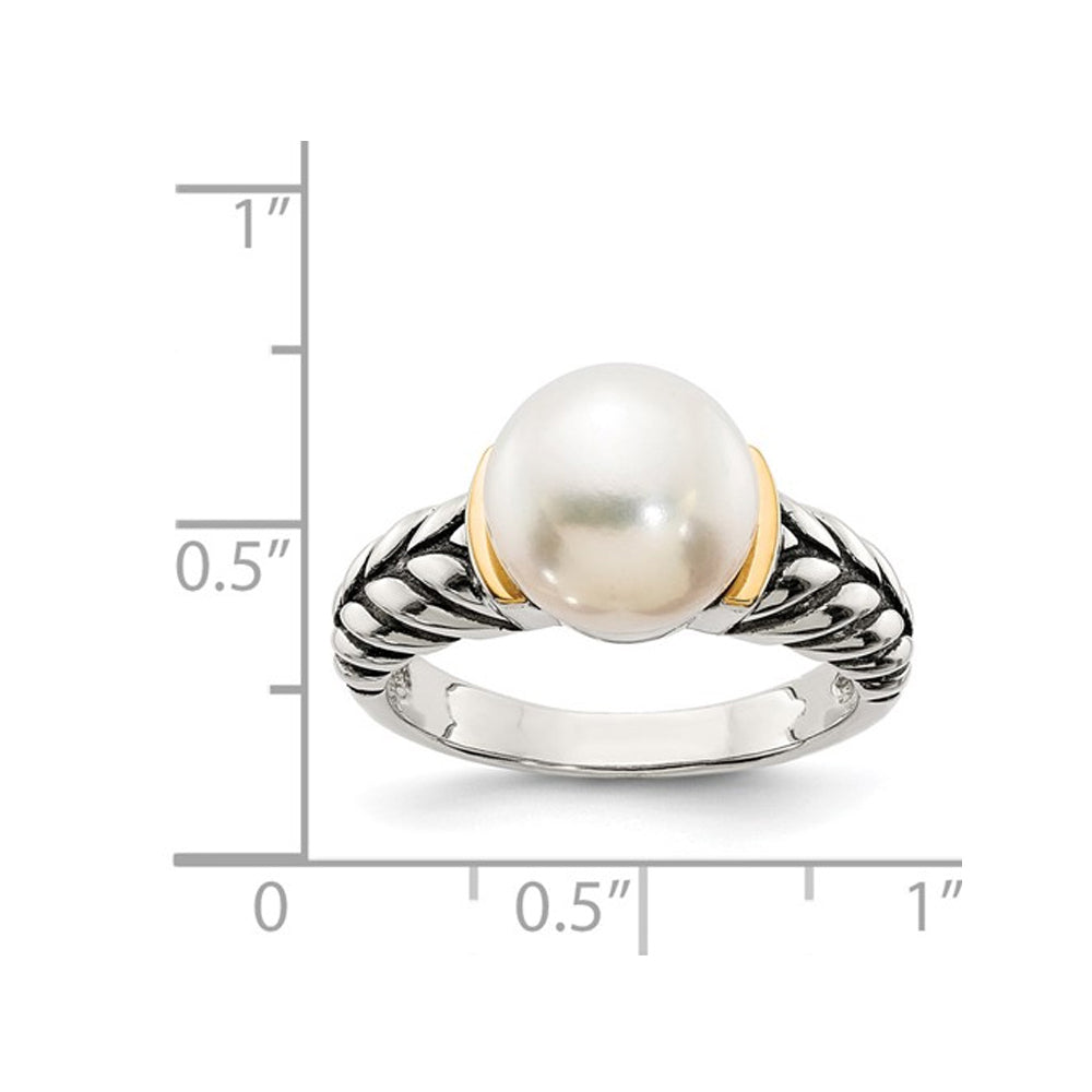 9.5-10mm Cultured Freshwater Pearl Ring in Sterling Silver with 14K Gold Accents Image 3