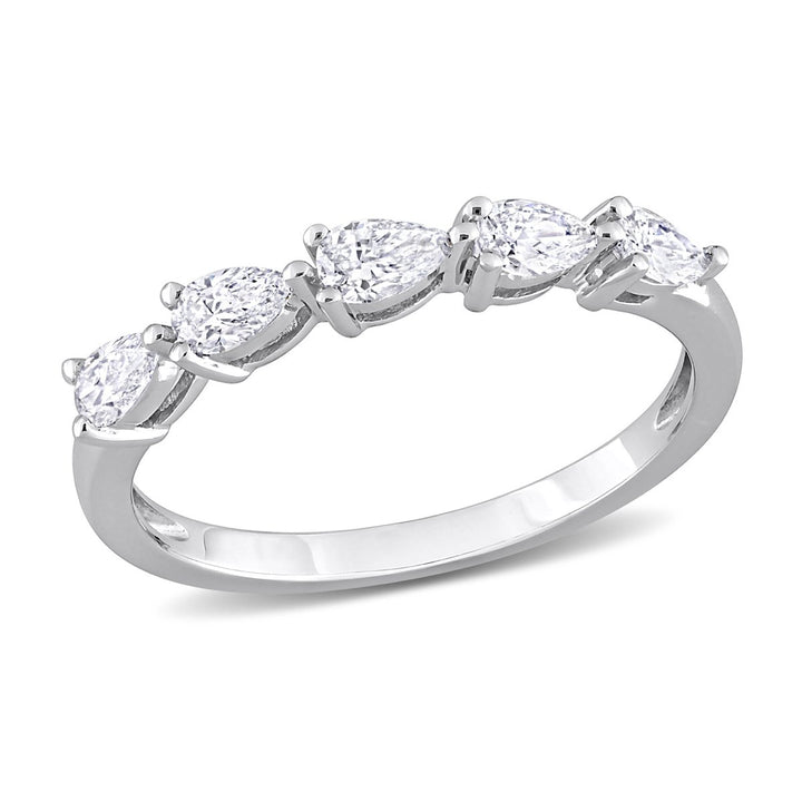 1/2 Carat (ctw G-H-I I1-I2) Pear-Cut Diamond Semi-Eternity Wedding Band Ring in 14k White Gold Image 1