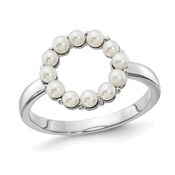 White Freshwater Cultured Pearl Circle Ring in Sterling Silver Image 1