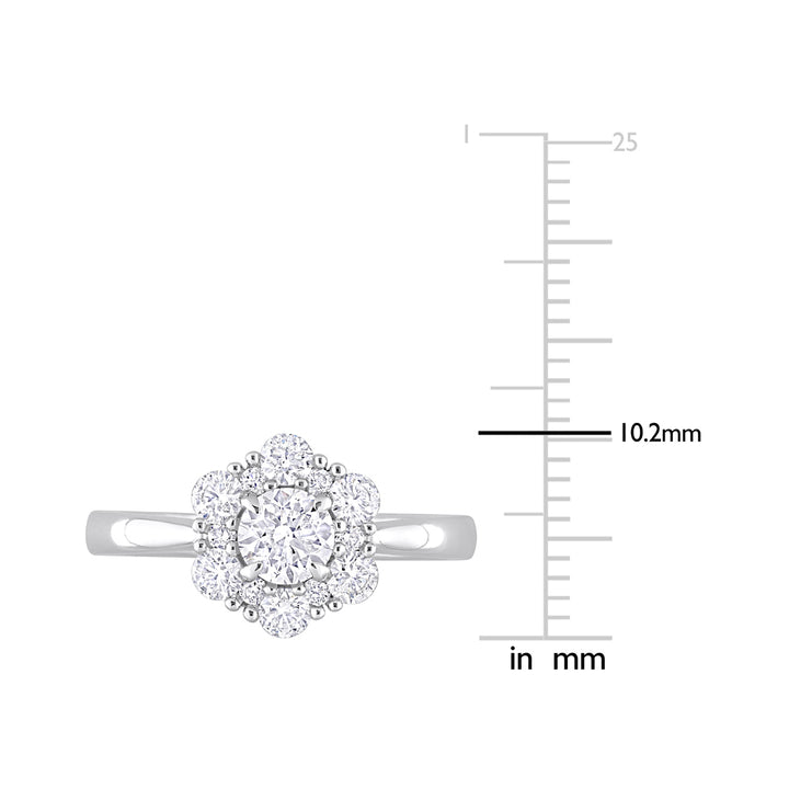 1.00 Carat (ctw G-HI1-I2) Diamond Cluster Engagement Ring in 14K White Gold Image 4