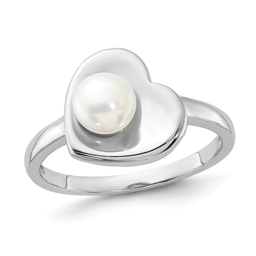 Sterling Silver Freshwater Cultured Pearl Heart Ring Image 1