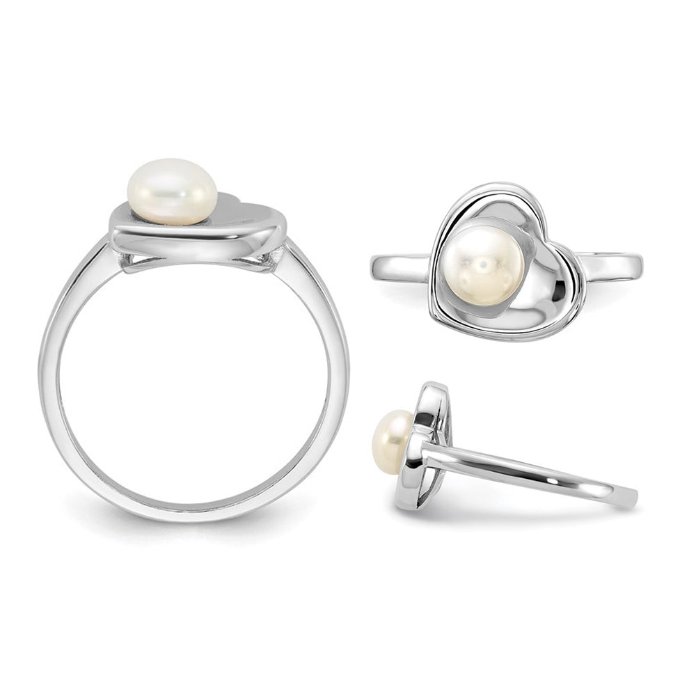 Sterling Silver Freshwater Cultured Pearl Heart Ring Image 4