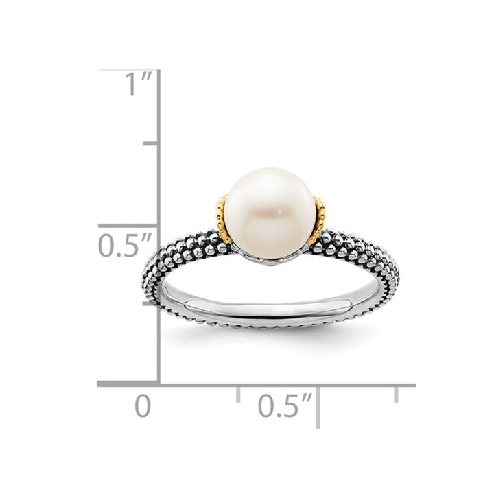 Sterling Silver Solitaire Freshwater Cultured Pearl Ring 7-7.5mm Image 3
