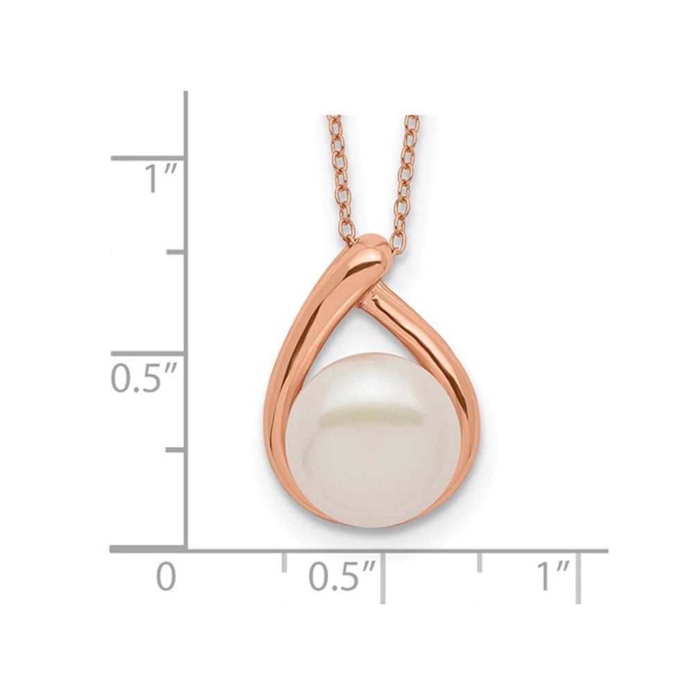 Rose Plated Sterling Silver Cultured Freshwater Pearl Drop Pendant Necklace with Chain Image 2