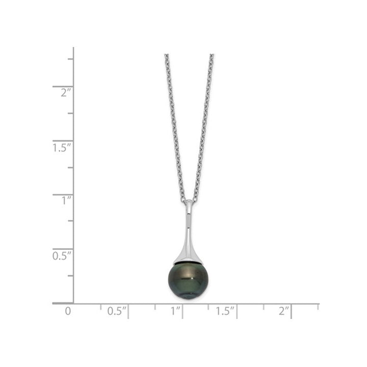 Sterling Silver Saltwater Tahitian Pearl Drop Pendant Necklace with Chain (17 inches) Image 3