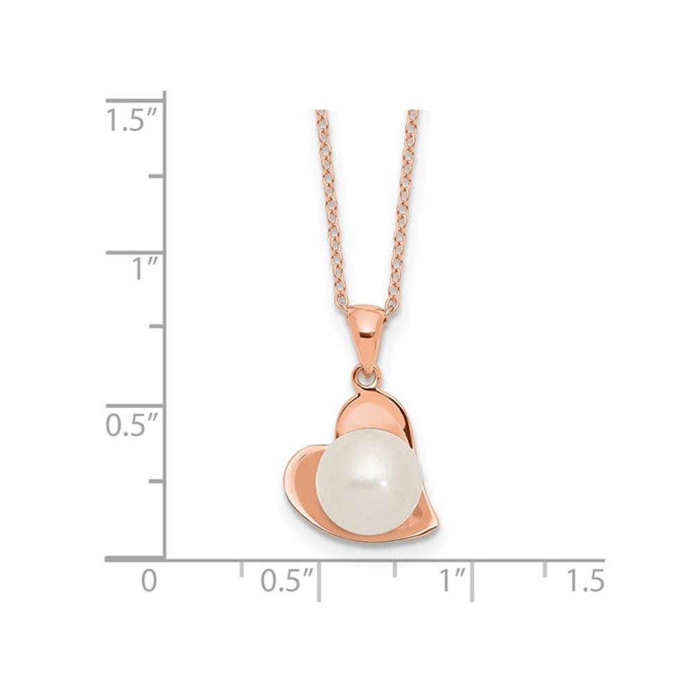 Rose Plated Sterling Silver Cultured Freshwater Pearl Pendant Necklace with Chain Image 2