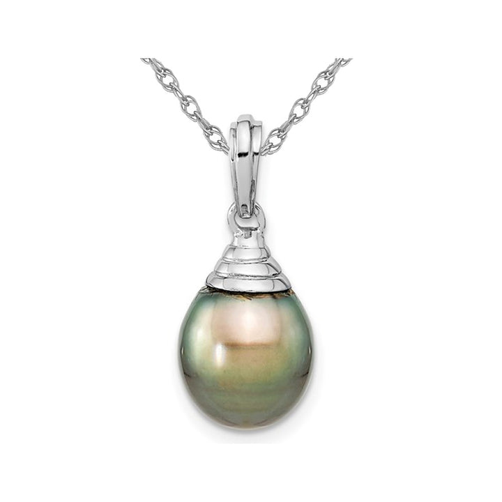 9-10mm Black Tahitian Saltwater Pearl Pendant Necklace in 14K White Gold with Chain Image 1